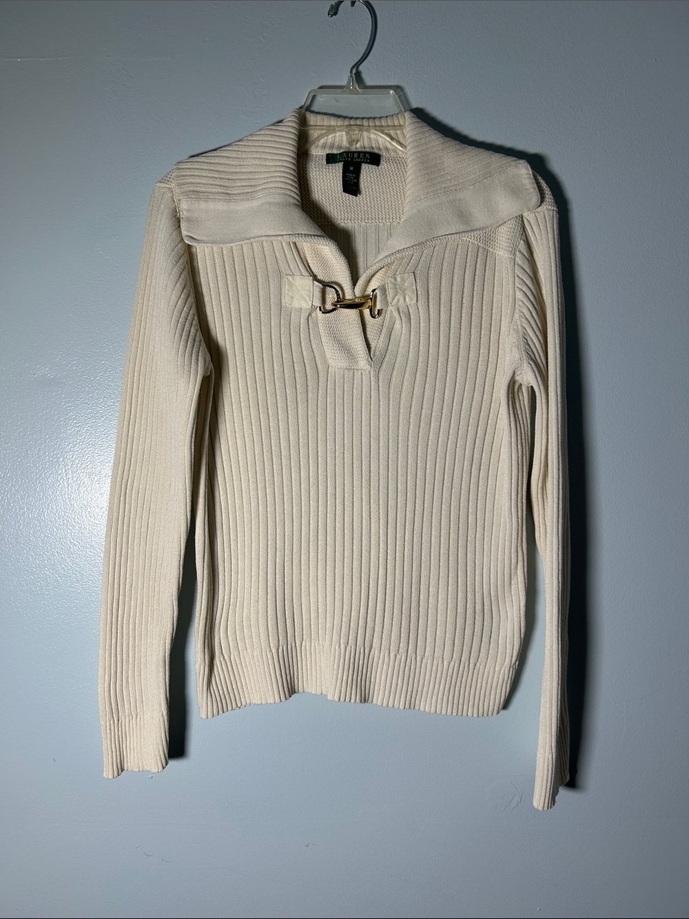 Ralph Lauren Cream Ribbed Sweater with Gold Bit